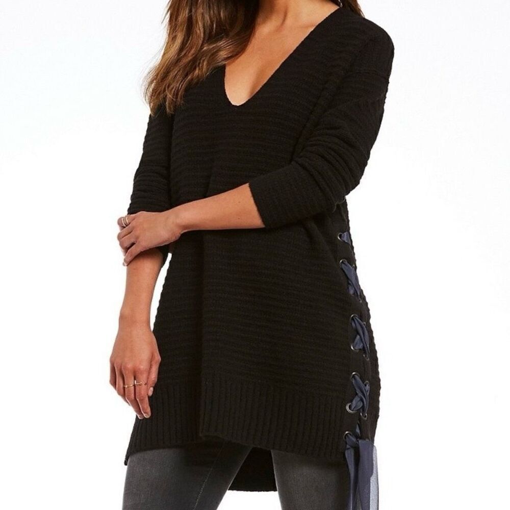 Free People Cozy Ribbed Knit Sweater with Side Tie Detail